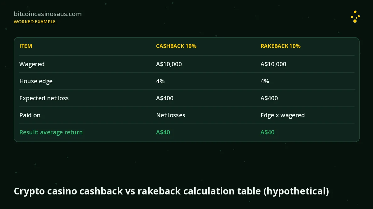 Crypto casino cashback vs rakeback calculation table