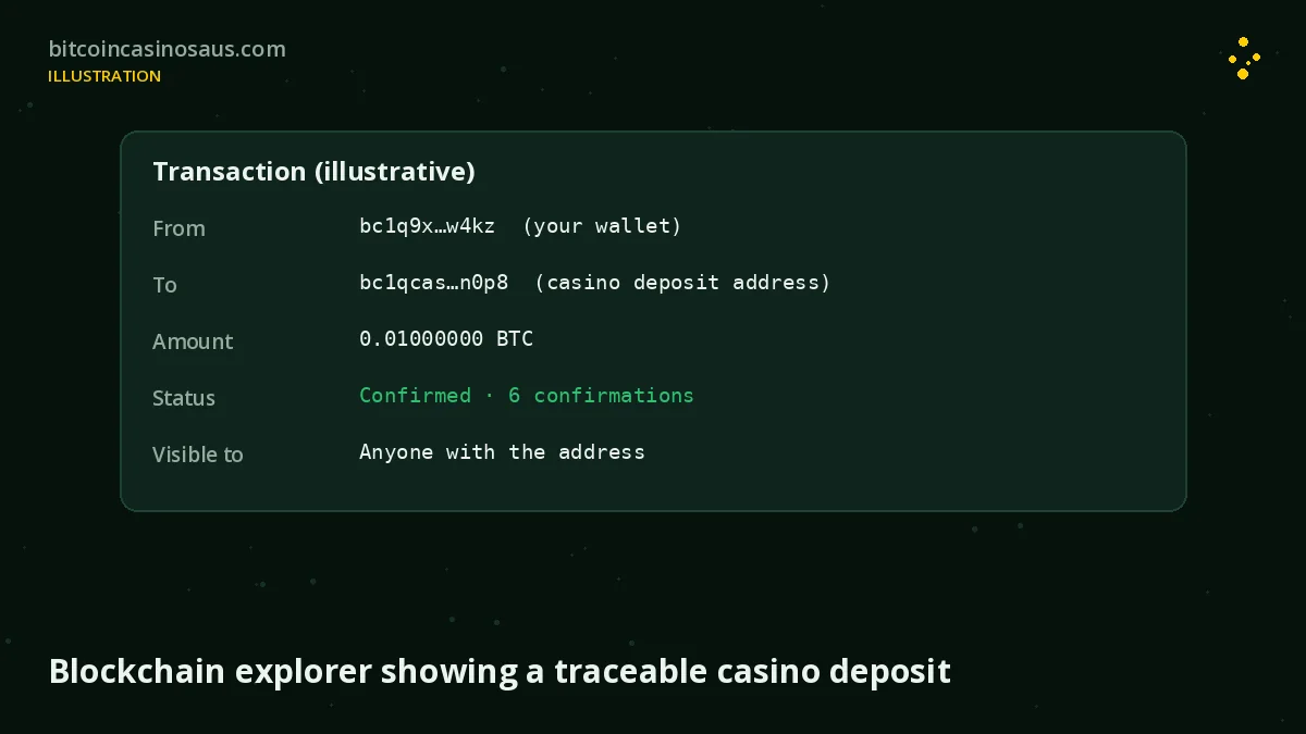 Blockchain explorer showing a traceable casino deposit