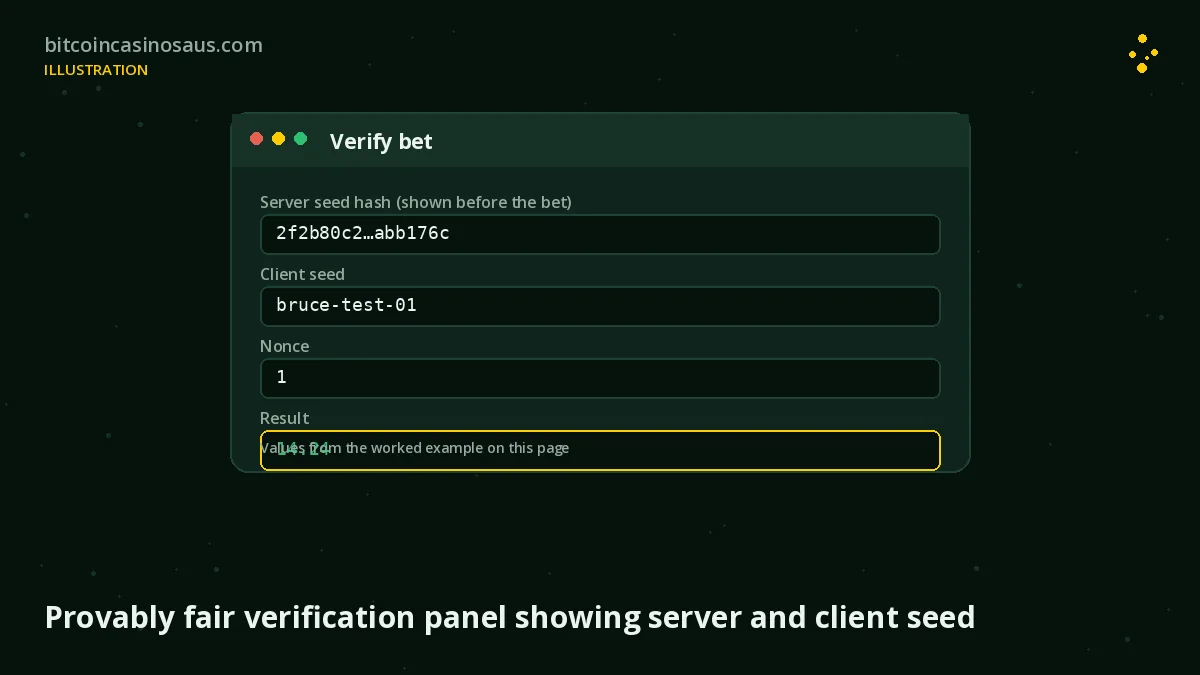 Provably fair verification panel showing server and client seed