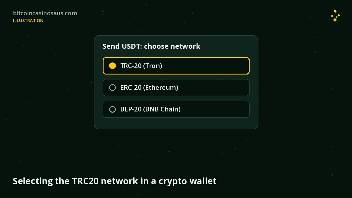 Selecting the TRC20 network in a crypto wallet
